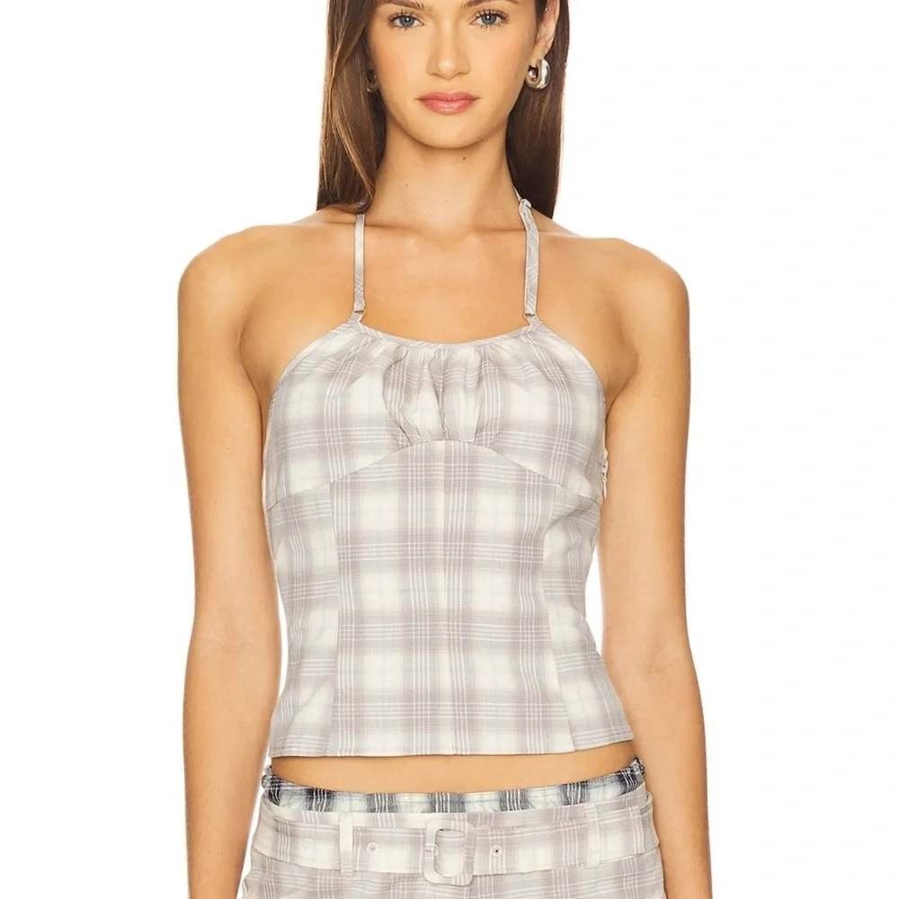 Lioness Sweet Escape Halter Top Size M Plaid New Gathered Bust Cami Sexy Flirty